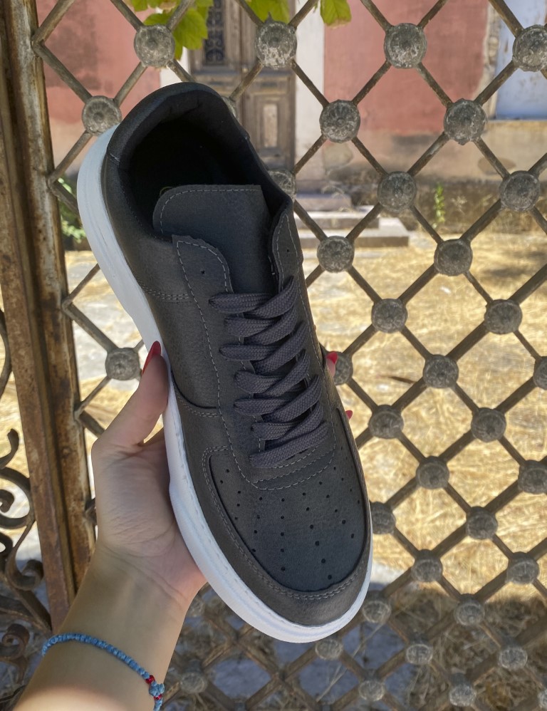 Ανδρικά ανθρακί Sneakers δερματίνη λευκή σόλα CH087A φωτογραφία